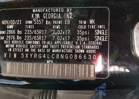 2022 Kia Sorento Lx z USA, uszkodzony, nr VIN 5XYRG4LC8NG086630